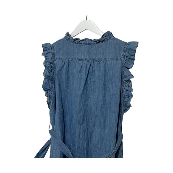 ELAN INTERNATIONAL WOMENS MEDIUM COTTON MINI DRESS RUFFLE SLEEVE W/BELT BLUE NEW - Picture 9 of 13